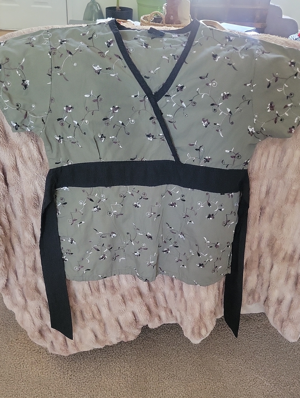 Olive Floral Scrub Top
